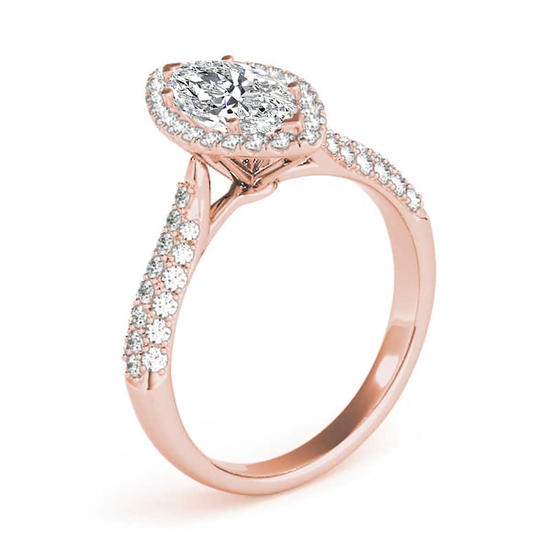 Auriya 14k Rose Gold Lab Grown Marquise Diamond Halo Engagement Ring 0.50 to 5.00 ct. tw. (F-G VS)