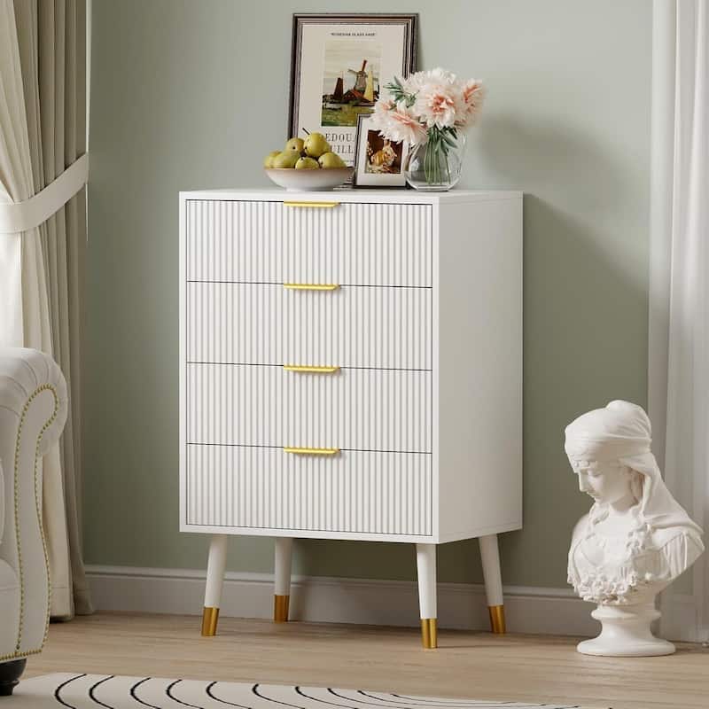 4 Drawer Storage Dresser Chest of Drawers with Metal Handles - White