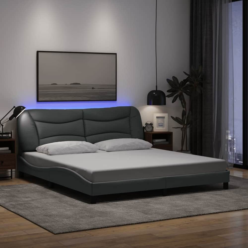 vidaXL Bed Frame with LED Lights Base Curved Platform Bedroom Furniture Fabric
