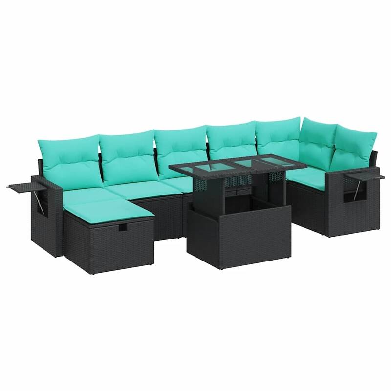 vidaXL Patio Sofa Set with Cushions and Table Outdoor Garden 8 Piece Poly Rattan - 24.4" x 24.4" x 27.2"