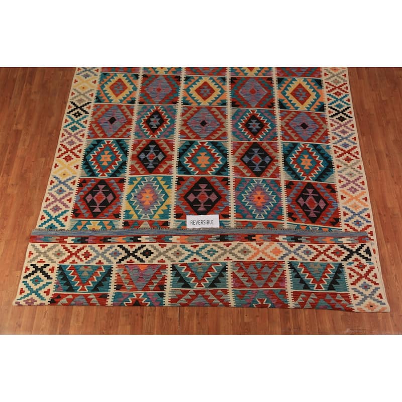 Southwestern / Geometric Kilim Oriental Area Rug Flatweave Wool Carpet - 8'7"x 11'5"