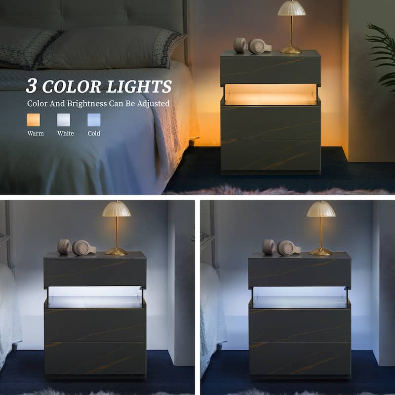 GDF Studio - Avalon Modern LED Nightstand with Three Drawers and 16-Color RGB Lighting