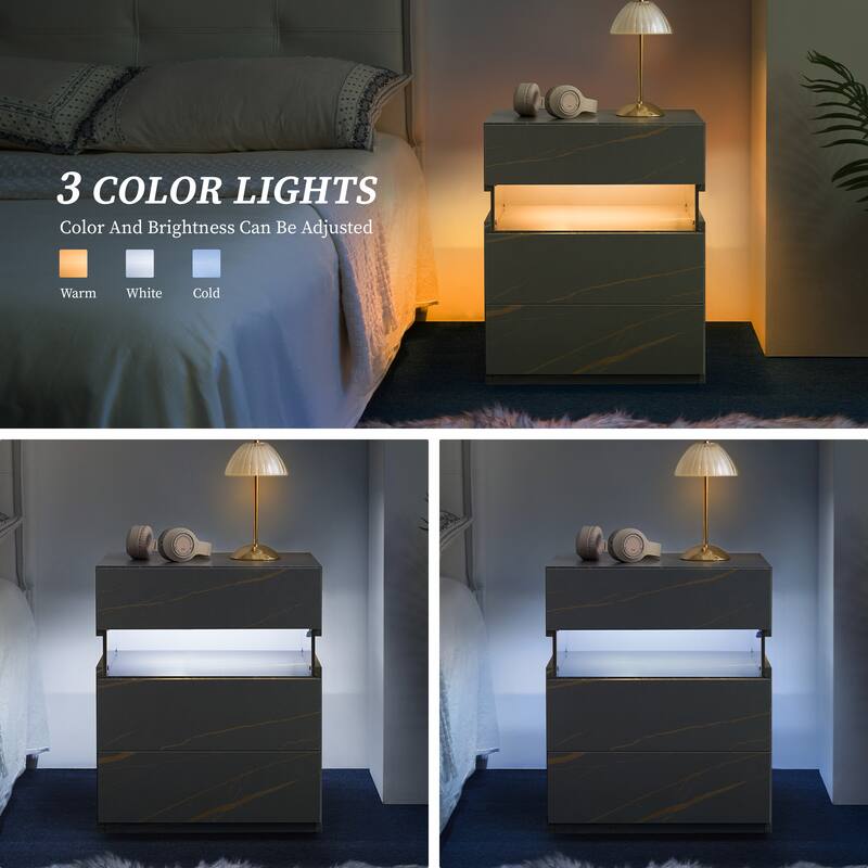 LED Nightstands, 3 Drawer Dresser for Bedroom, End Table with Acrylic Board LED Bedside Tables, for Bedroom Living Room
