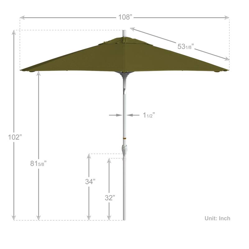 California Umbrella 9' Round Crank Lift Push Button Tilt White Aluminum Patio Umbrella Sunbrella