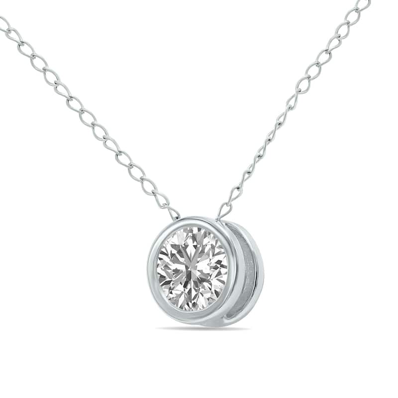 Lab Grown Certified 1/2 Carat Round Solitaire Diamond Bezel Set Pendant in 14K White Gold (F-G Color, S1-S2 Clarity)