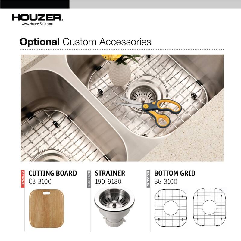 Houzer Belleo 32" Drop In Double Basin Stainless Steel Kitchen Sink - Stainless Steel