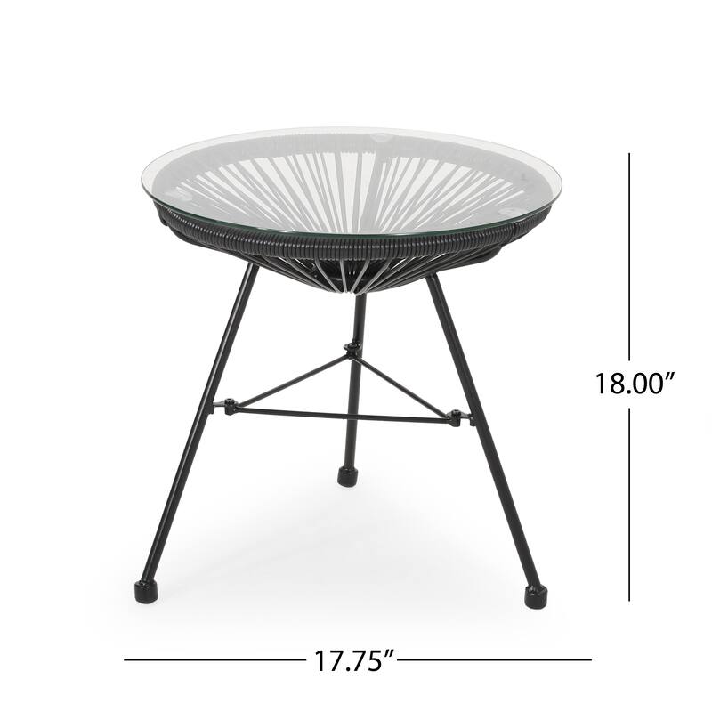 Modern Outdoor Rattan Side Table with Tempered Glass