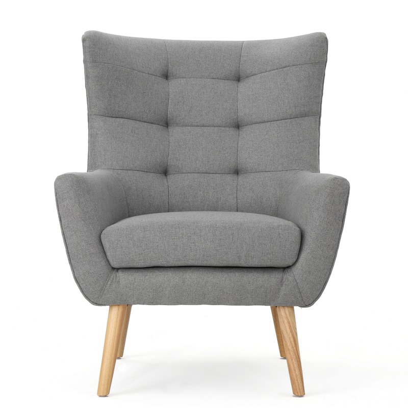 Modern 32.5" High Back Upholstered Button Tufted Wingback Chair with Rubber Wood Legs