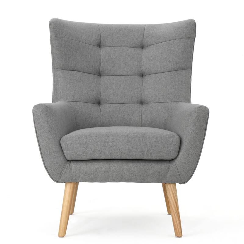 Roomfitters Mid-Century Modern Accent Chair with Tufted Back and Wood Legs, Upholstered Lounge Chair