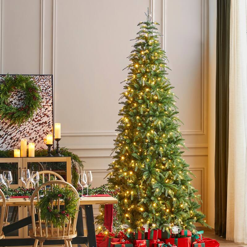 Glitzhome 7.5FT/9FT/11FT/15FT Pre-Lit Green Slim Fir Artificial Christmas Tree with Remote Control