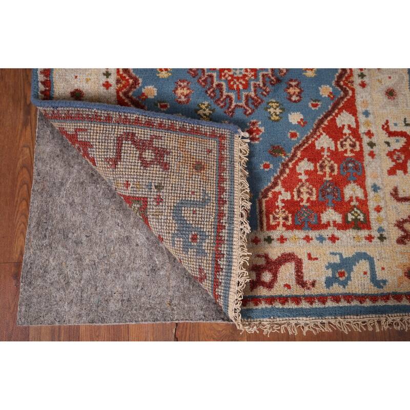 Blue Geometric Kazak Indian Foyer Rug Handmade Wool Carpet - 2'6"x 6'0"