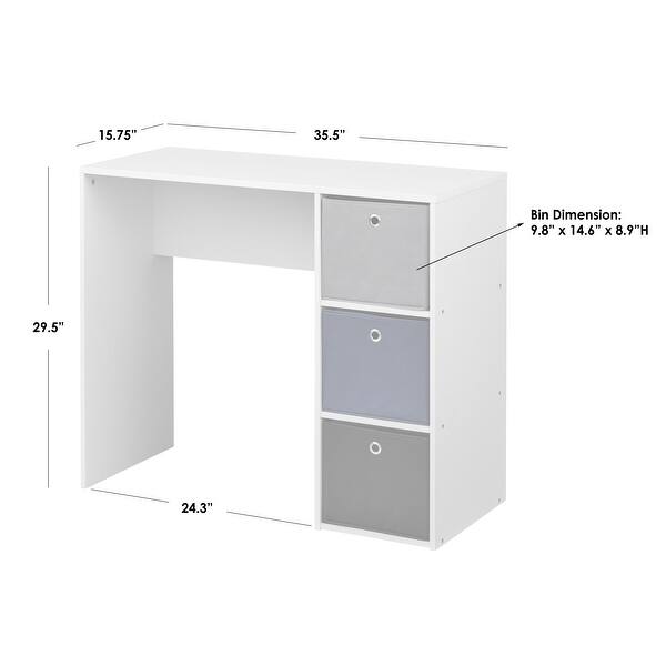 Simple Living Jolie Student Writing Desk with Three Fabric Bins - N/A