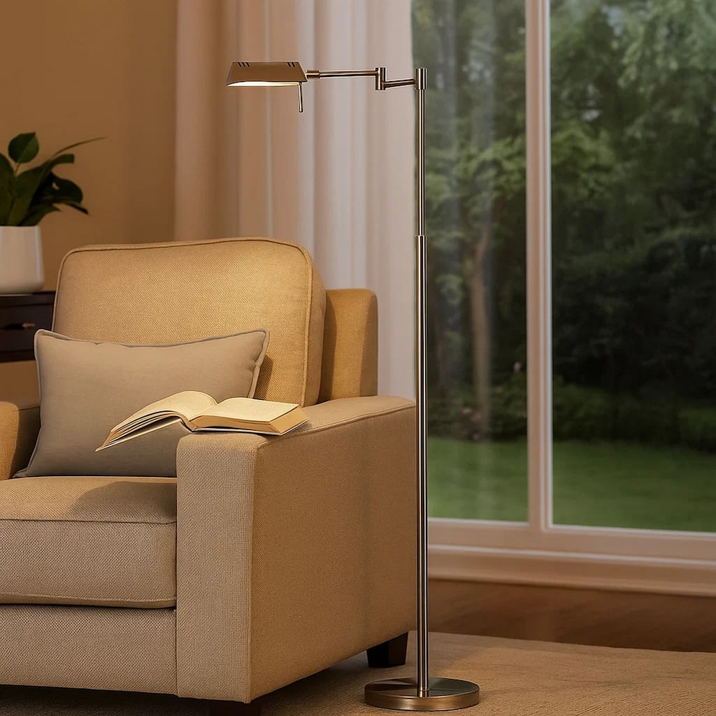 10W LED Adjustable Metal Floor Lamp with Swing Arm, Chrome