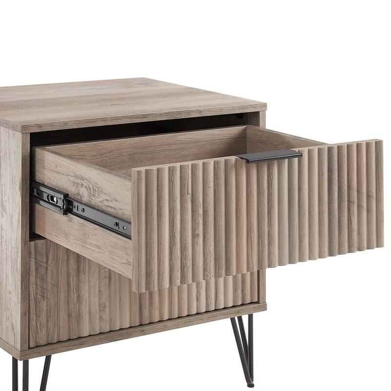 Manhattan Comfort Dumbo Mid Century Nightstand with 2 Drawer and Metal Feet.