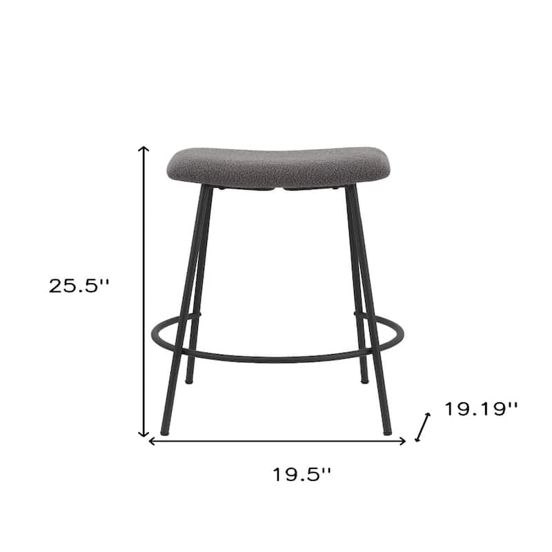 Fabric Backless Counter Height Bar Stools with Black Metal Frame Set of 2 - 19.19” x 19.5” x 25.5” (D x W x H)