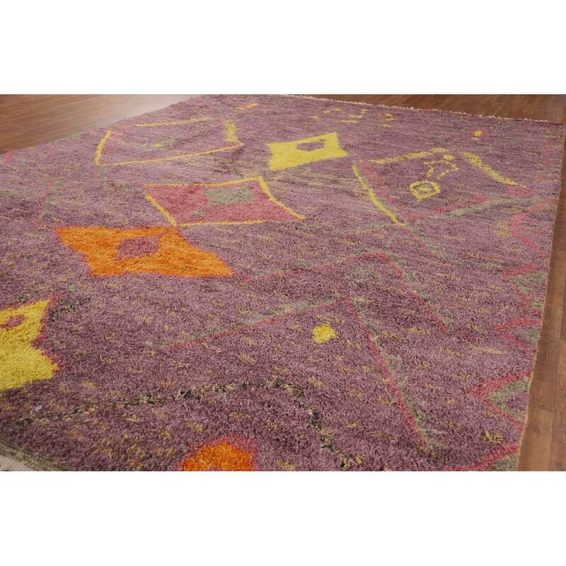 Purple Plush Moroccan Oriental Area Rug Handmade Wool Carpet - 9'0" x 12'8"