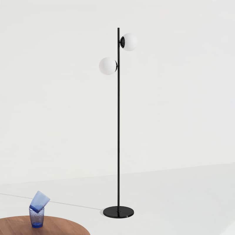 Brightech Sphere 65 in. Classic Black Modern 2-Light LED Super Bright Floor Lamp with 2 Frosted White Glass Globe Shades
