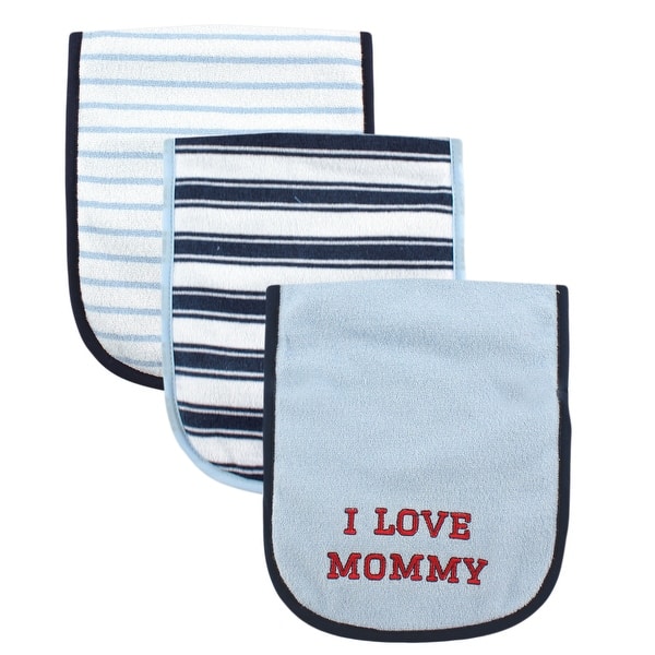 slide 1 of 1, Luvable Friends Baby Boy Cotton Burp Cloths with Fiber Filling 3pk, Boy Mommy, One Size - Blue Boy Mommy - One Size One Size - Blue Boy Mommy