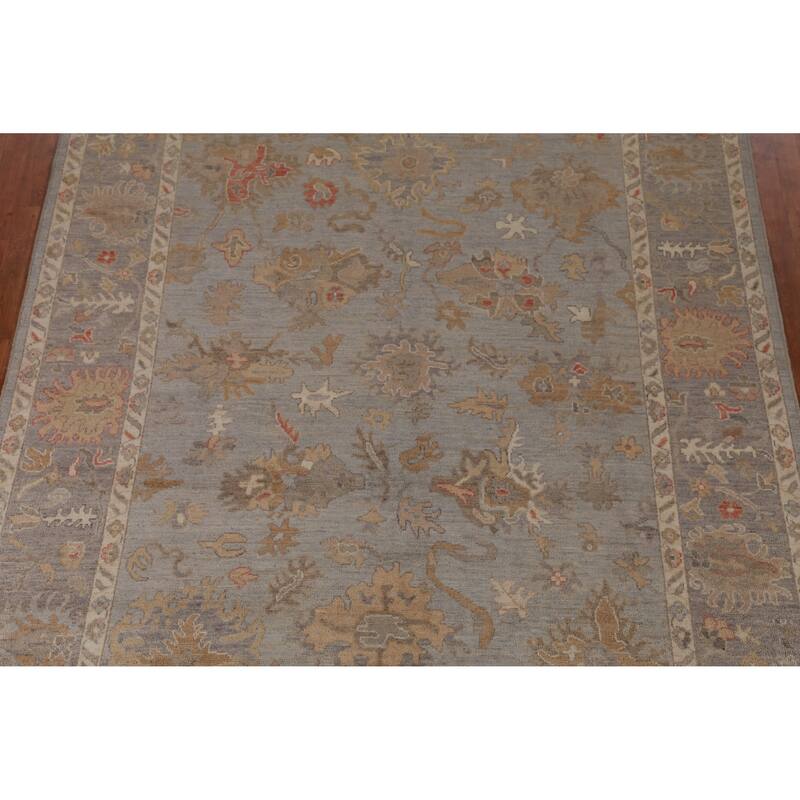 Hand Knotted Oriental 100% Wool Carpet Transitional All-Over Greys & Charcoal Oushak Area Rug - 9' 9'' X 7' 10''