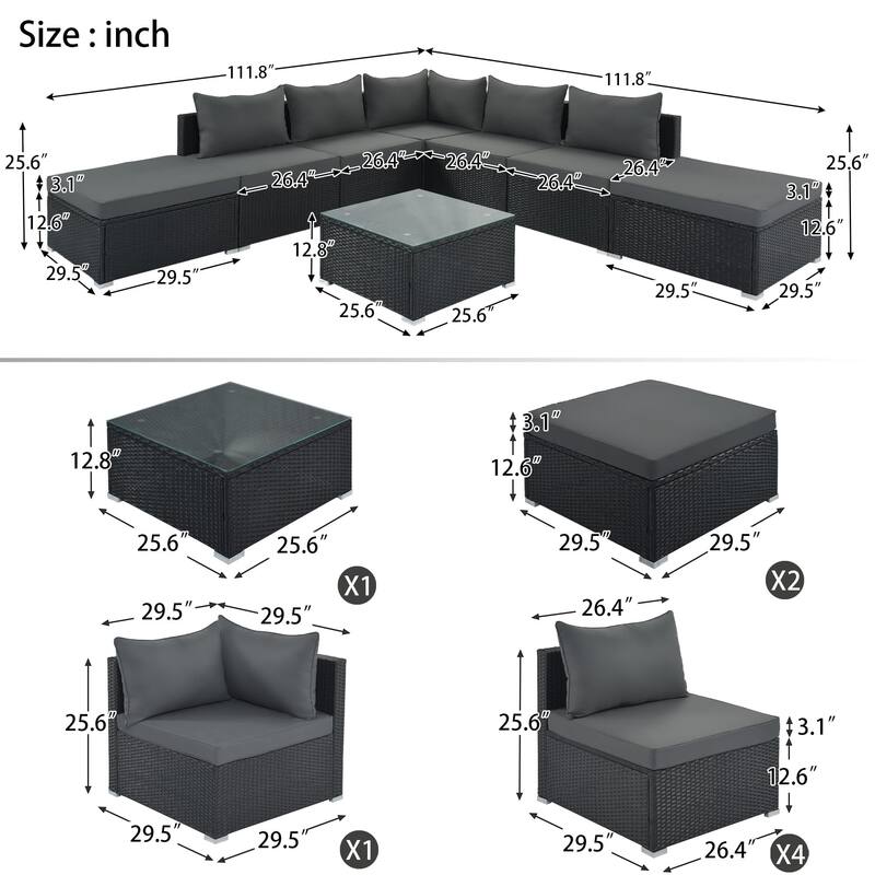 8-Piece Outdoor Wicker Sectional Sofa Set with Coffee Table, Cushions