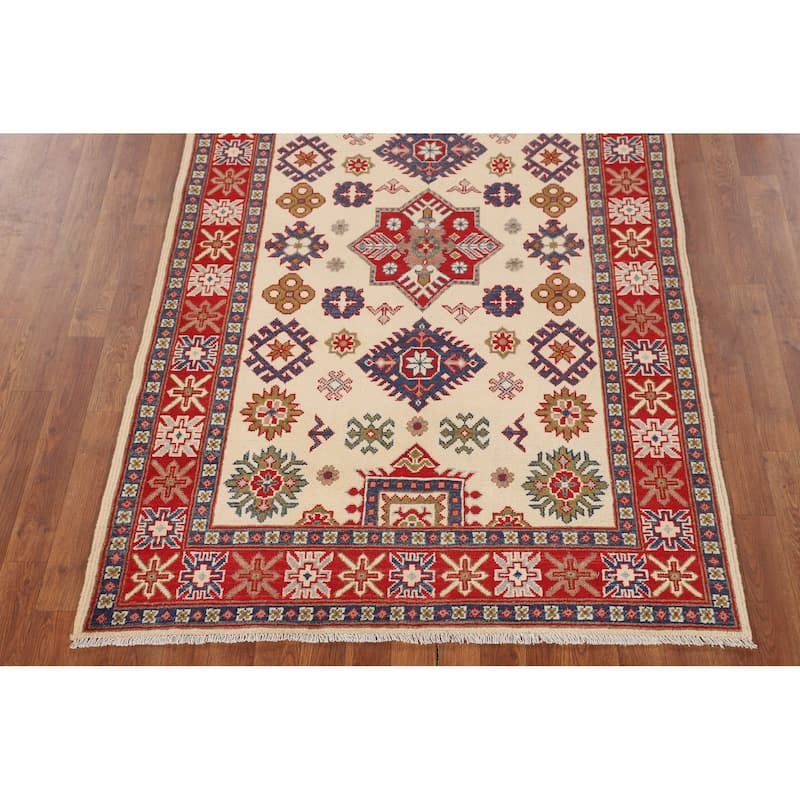 Ivory Kazak Accent Rug Hand-Knotted Wool Carpet - 4'1" x 6'4"