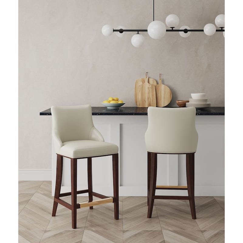 Manhattan Comfort Modern Shubert Upholstered Barstool - Ivory - Bar Height - 29-32 in. - Set of 2