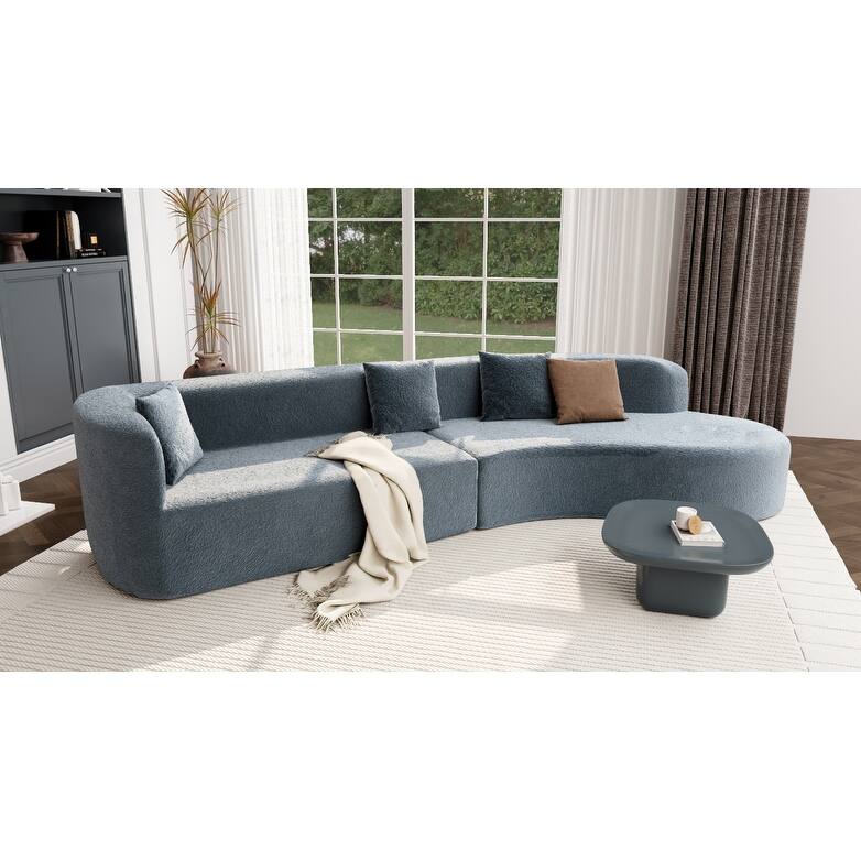 Modular Curved Sectional Sofa, Chenille Fabric Sofa with 4 Pillows, High-Density Compressed Sponge Deep Seat Sofa