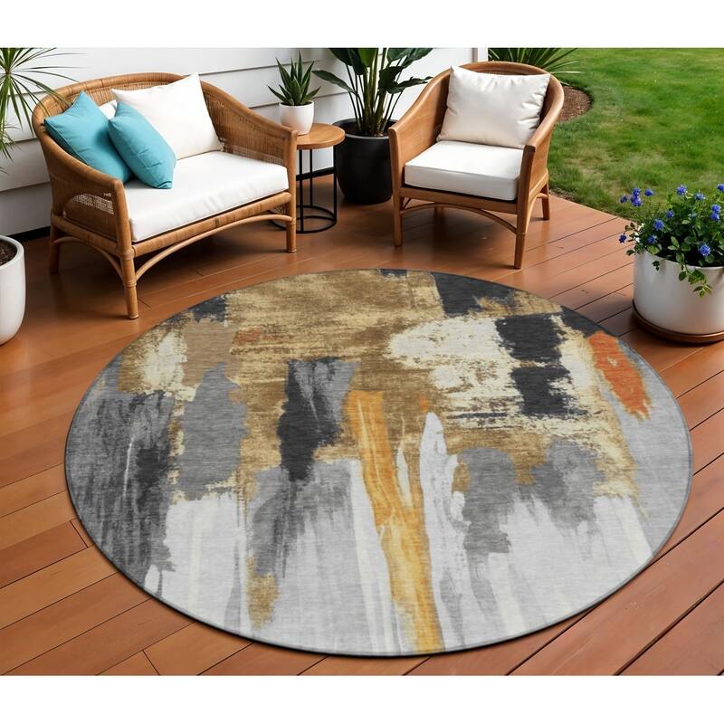 HomeRoots Abstract Transitional Rectangle Outdoor Rug - 8' Round
