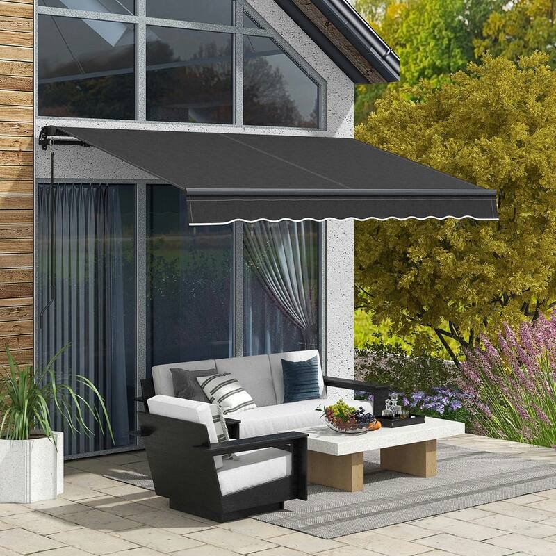 10'x8' Retractable Awning,280gsm UV Resistant Sunshade Shelter - Dark Grey