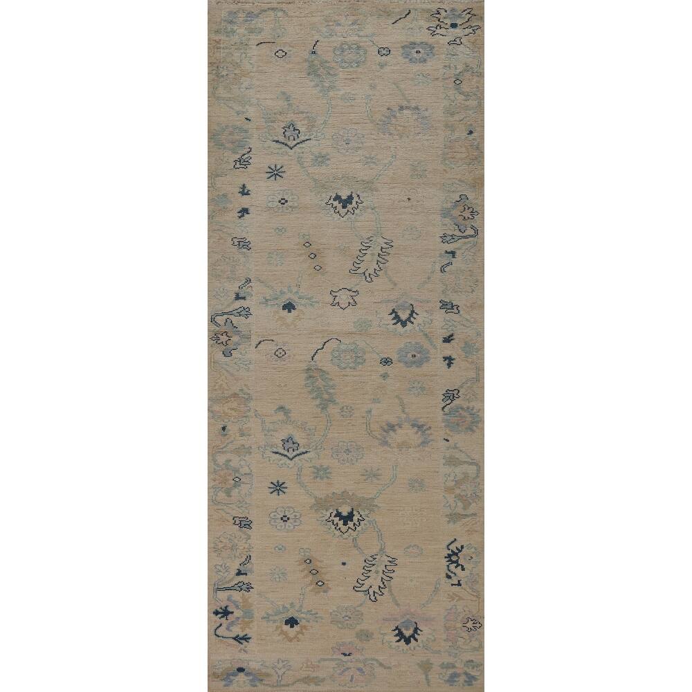 Hand Knotted Oriental 100% Wool Carpet Transitional All-Over Beige & Ivories Oushak Runner Rug - 9' 9'' X 3' 0''