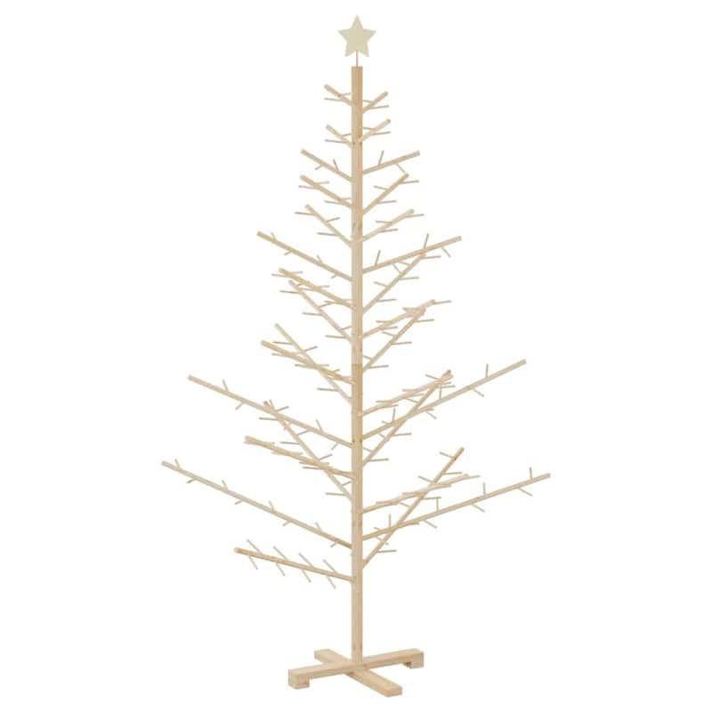 vidaXL Wooden Christmas Tree with Stand Natural/Brown Solid pine wood
