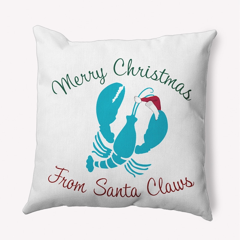 Santa Claws Lobster Beachy Christmas Indoor/Outdoor Throw Pillow - 20" x 20" - Turquoise