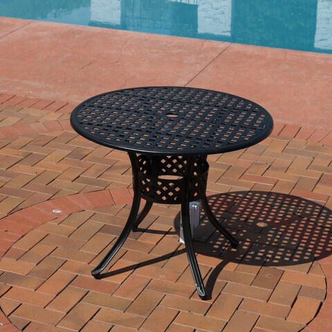 Black Heavy-Duty Cast Aluminum Outdoor Round Patio Dining Table - 33"