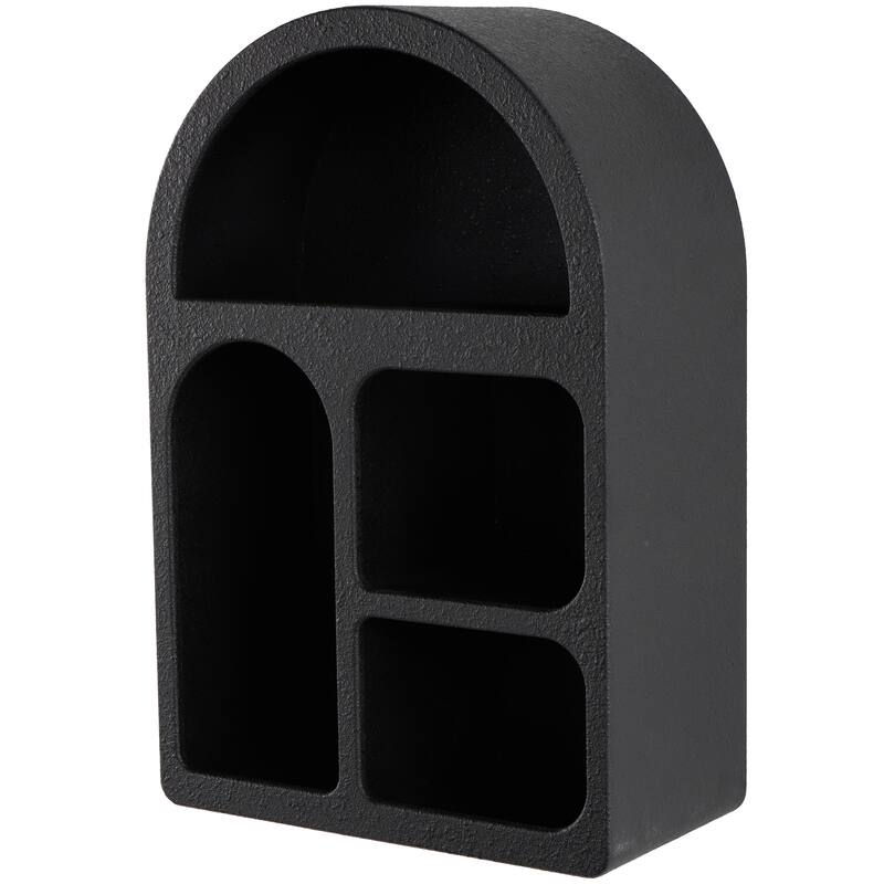 Wooden Geometric Arched 4 Shelf Room Wall Shelf with Varying Block Shapes - Cream or Black - Roche River Decor - Black