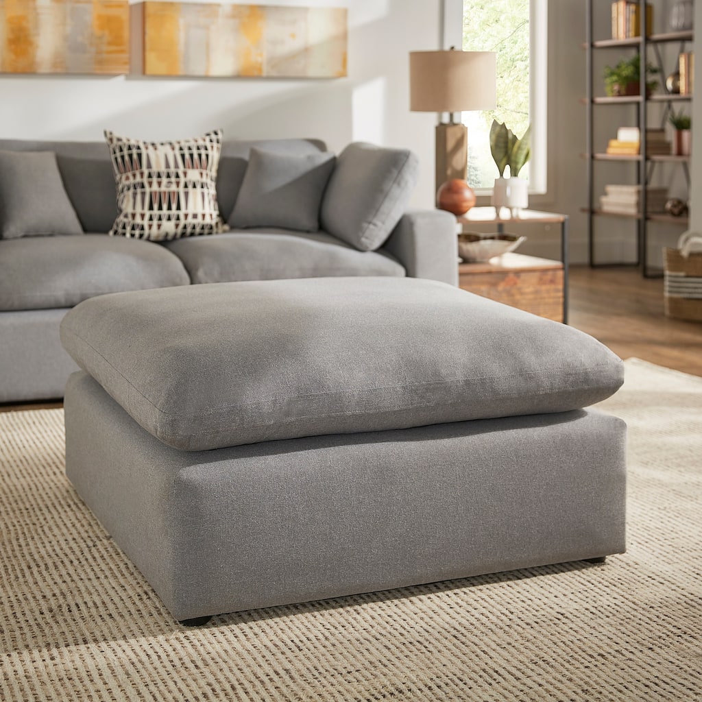 Anka Grey Linen Weave Down Blend Ottoman by iNSPIRE Q Modern