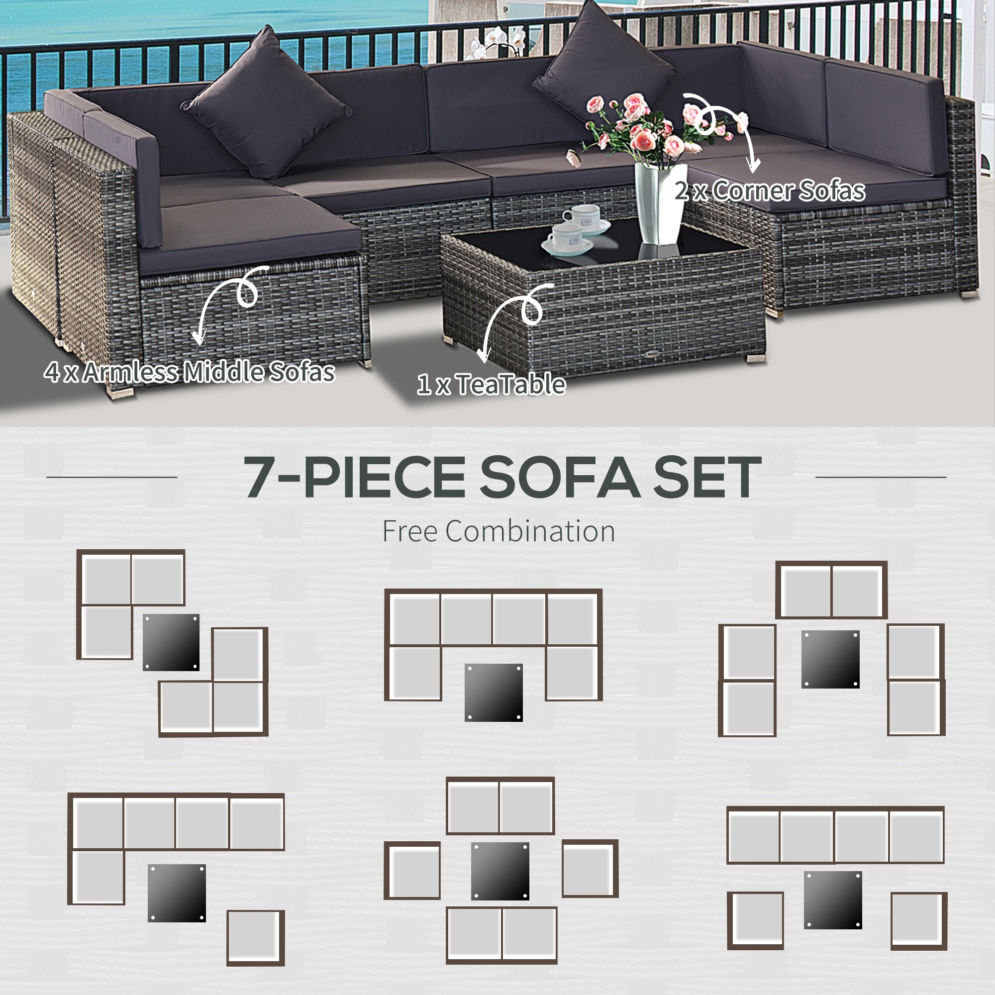 Siara 7 piece Rattan Wicker Sectional Patio Set by Havenside Home
