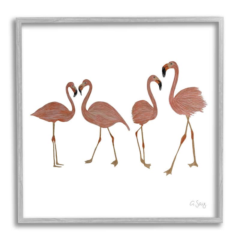 Stupell Mingling Pink Flamingo Birds Animal Illustration Framed Wall Art - 12 x 12 - Grey