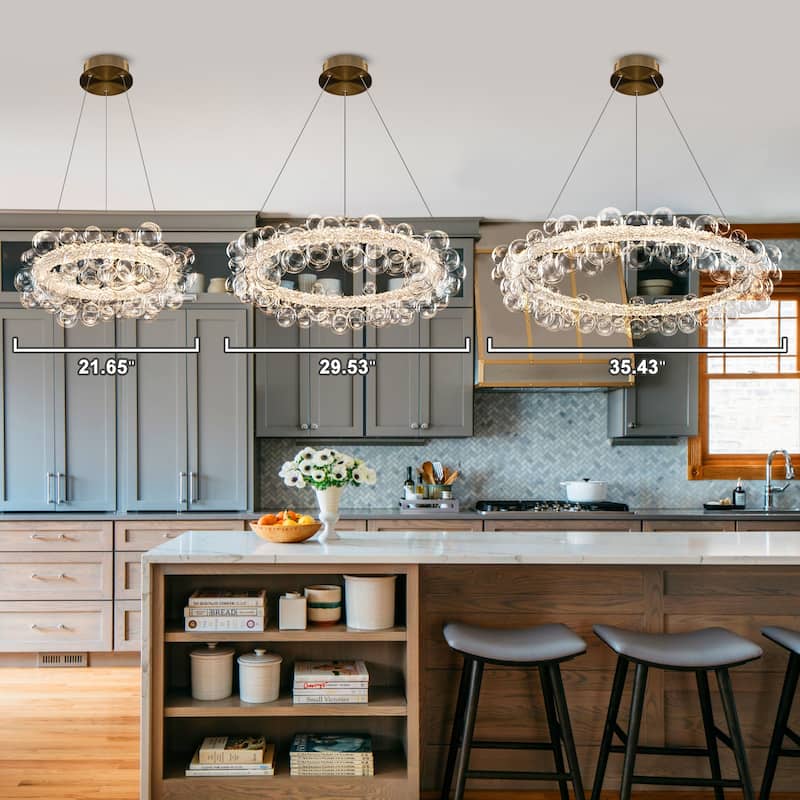 Crystal Bead LED Chandelier with Glass Globe, Adjustable