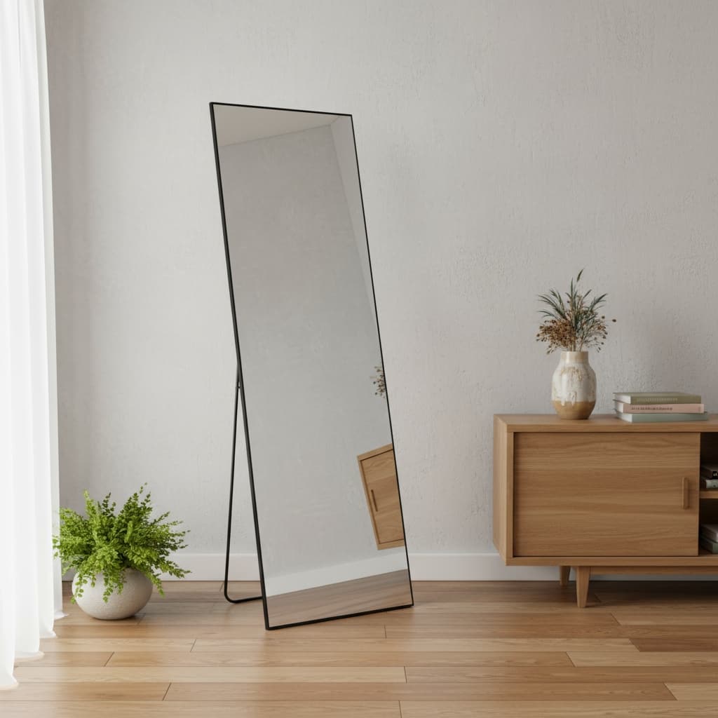 HomeRoots 63" Black Metal Freestanding and Wall Mount Framed Full Length Mirror - 20.00 in. x 63.00 in. x 0.50 in.