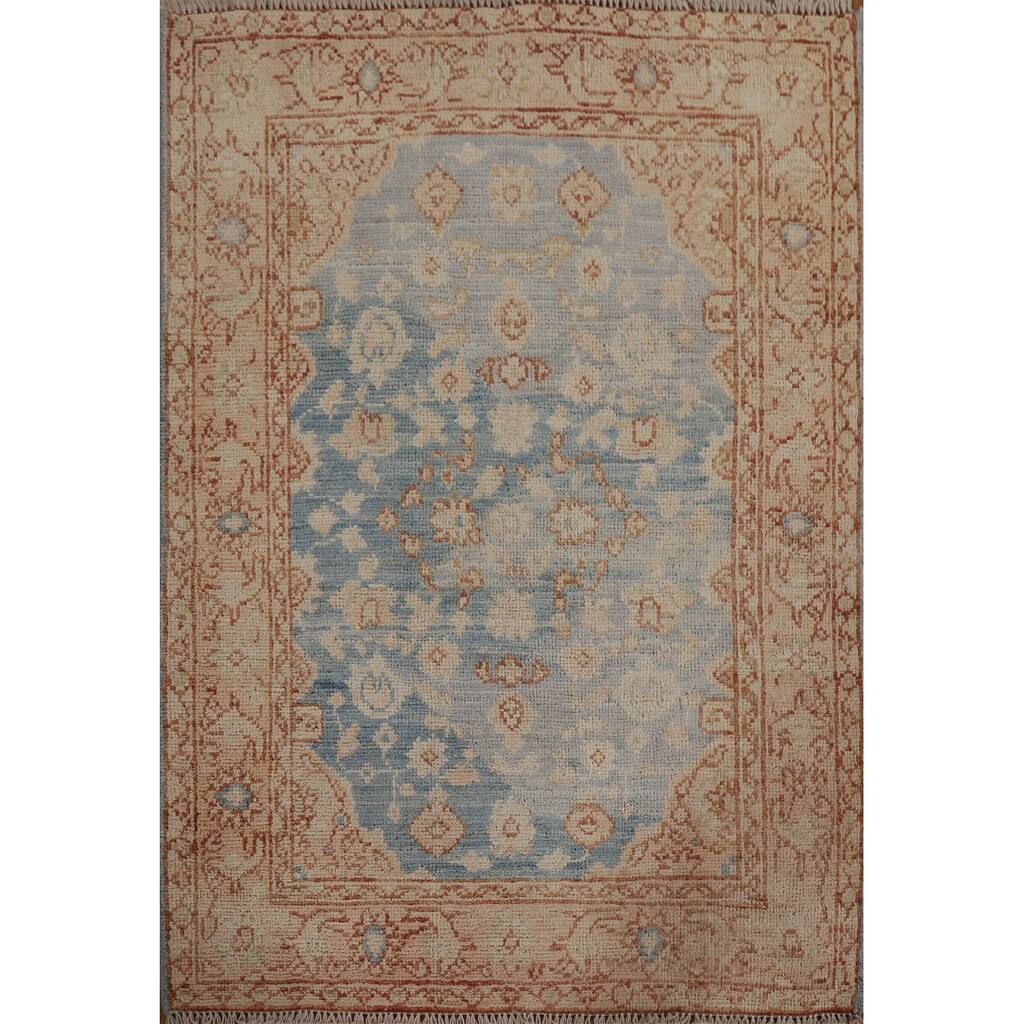 Vegetable Dye Oushak Turkish Wool Oriental Rug Hand-knotted Carpet - 2'11" x 3'11" - 2'11" x 3'11"