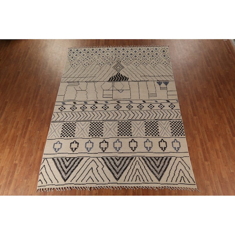 Geometric Trellis Moroccan Area Rug Handmade Wool Carpet - 9'0"x 12'5"