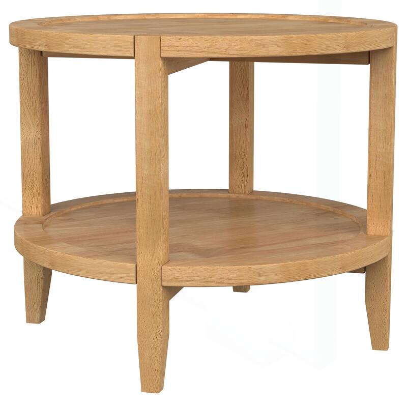 Charming Solid Wood Round Side End Table with Practical Storage Shelf