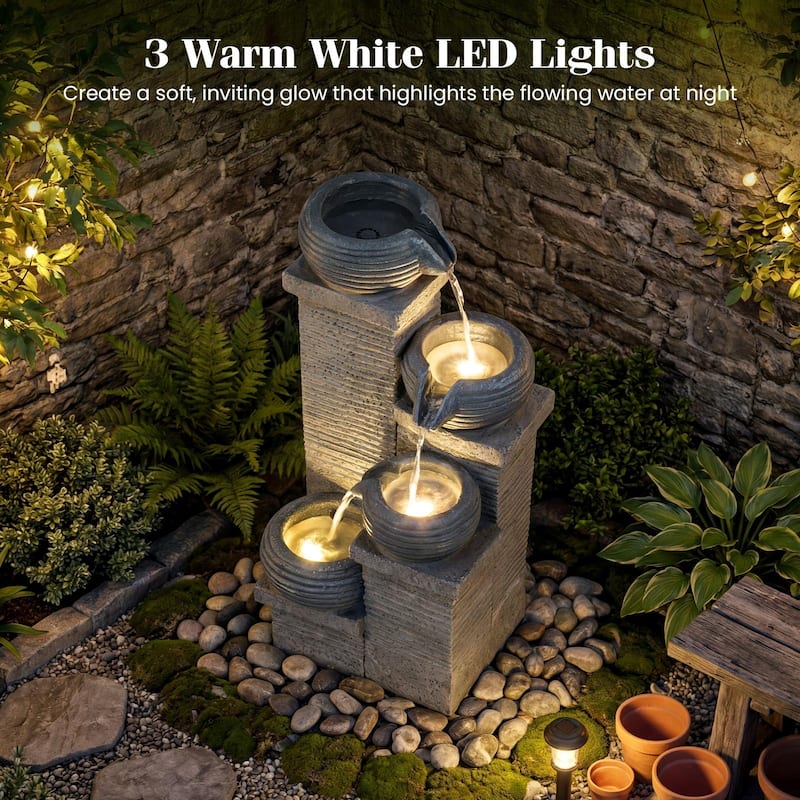 Gymax 4-Tier Water Fountain 23'' Cascading Bowl Waterfall Fountain