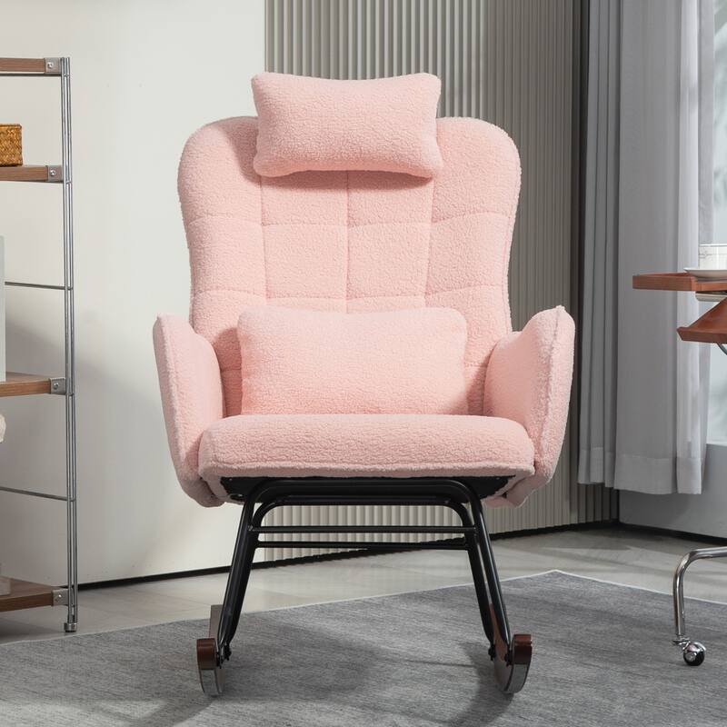Modern Teddy Fleece Cushion Rocking Chair with High-Density Foam Headrest and Lumbar Support - 26.8" W x 36.6" D x 43.3" H