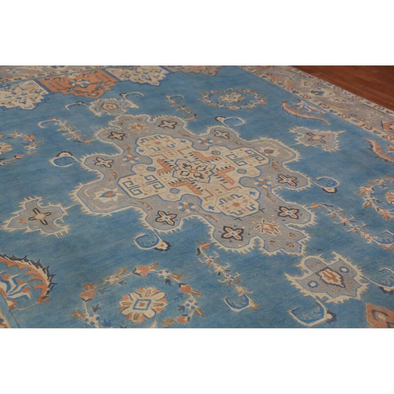 Traditional Blue Tabriz Persian Area Rug Hand-Knotted Wool Carpet - 9'4"x 12'5"