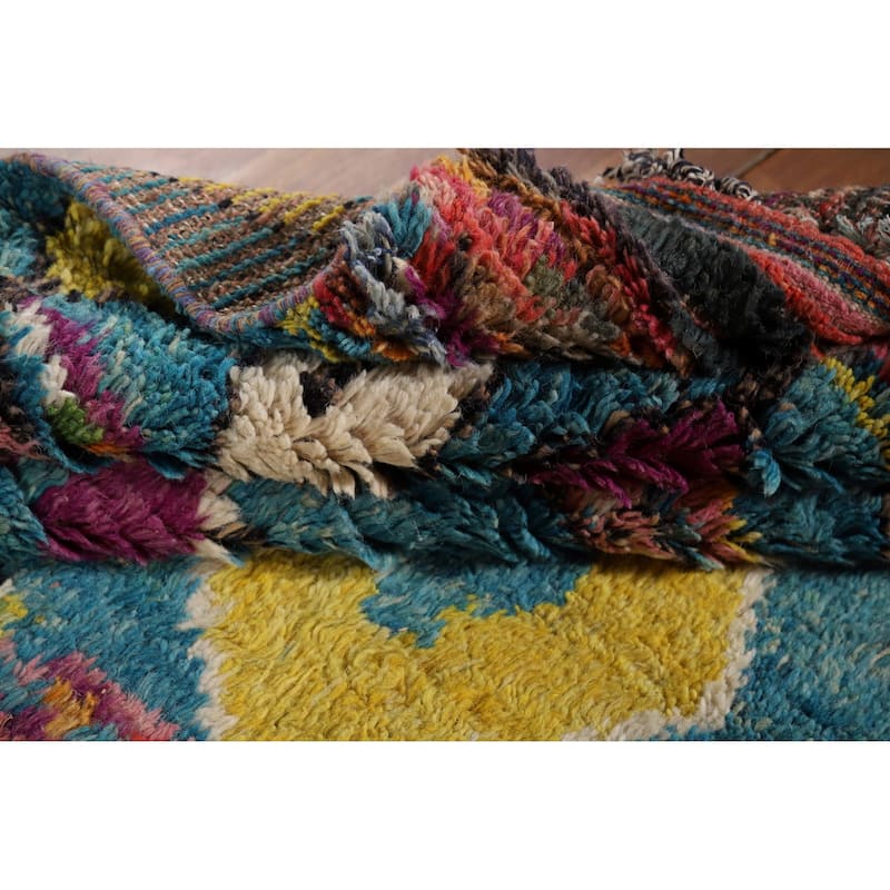 Hand Knotted Oriental 100% Wool Carpet Modern Tribal Navy Blue & Blues Moroccan Area Rug - 9' 8'' X 6' 2''