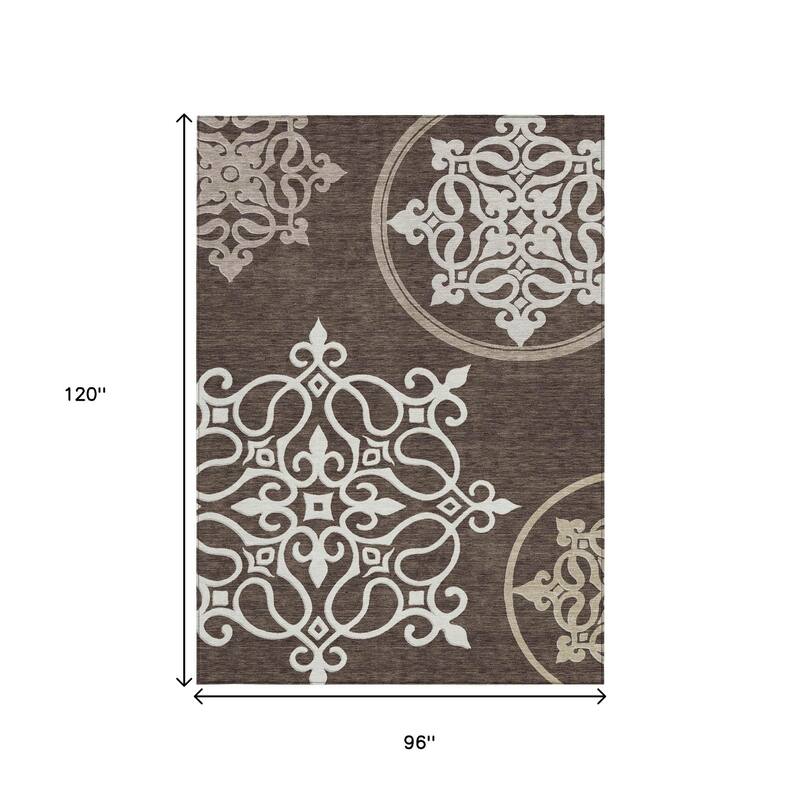 HomeRoots Floral Medallion Transitional Rectangle Outdoor Rug