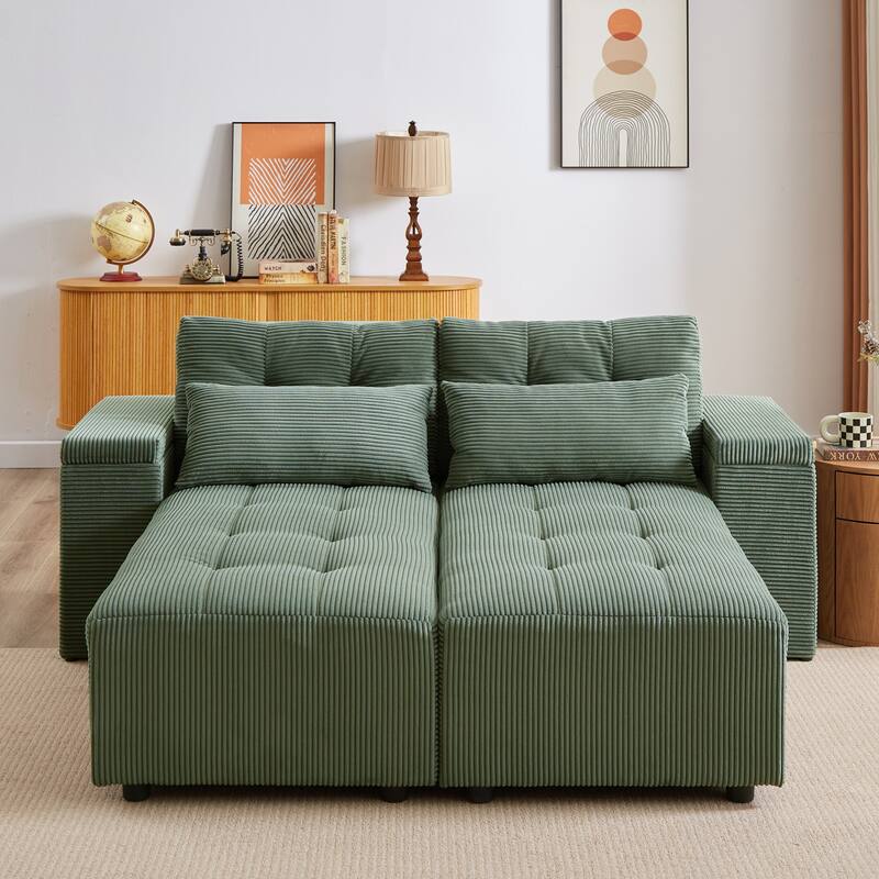 Convertible Storage Sofa with Corduroy Fabric & Adjustable Modular Design - Sleeper Sofa