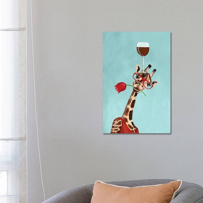 iCanvas "Giraffe With Wineglass" by Coco de Paris Canvas Print - 26x18x1.5