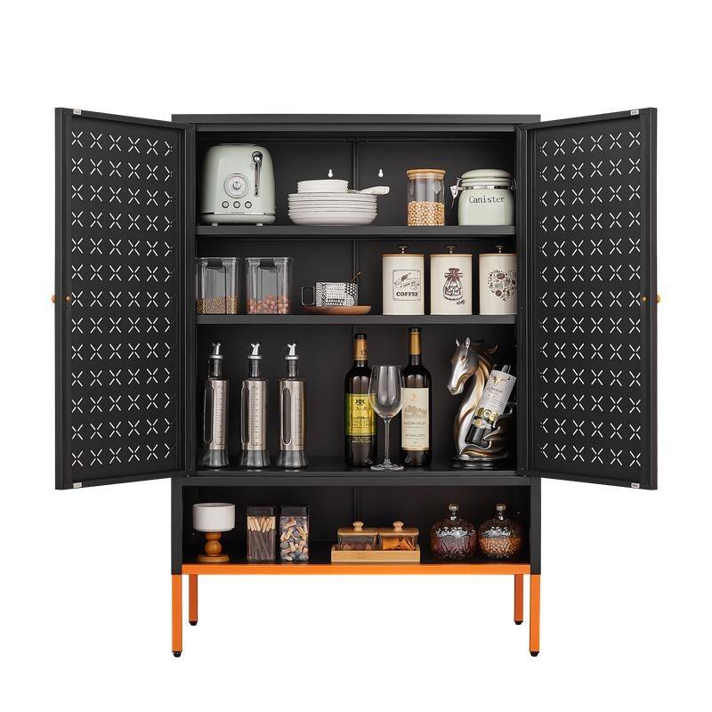Grid Double Door Shoe Cabinet with Adjustable Shelves and Moisture-Proof Base